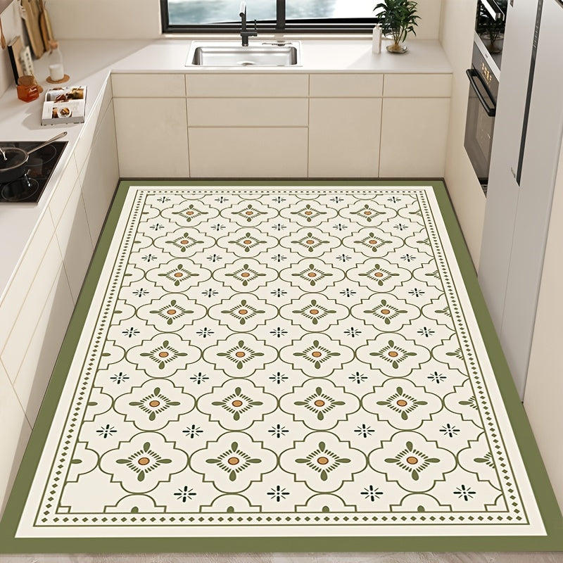 Green Geometric Pattern Kitchen Floor Mat