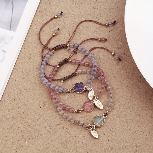 Natural Stone Bead Bracelet Adjustable Wristband Jewelry