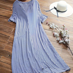  Stripe Print Short Sleeve Casual Dress
