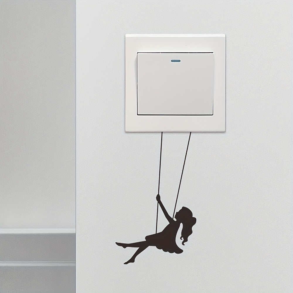 Cartoon Girl Switch Sticker Swing Pattern Wall Decal