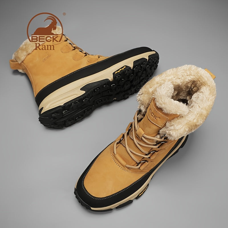 Men's High Top Warm Fleece Waterproof Anti skid Lace Up Boots
