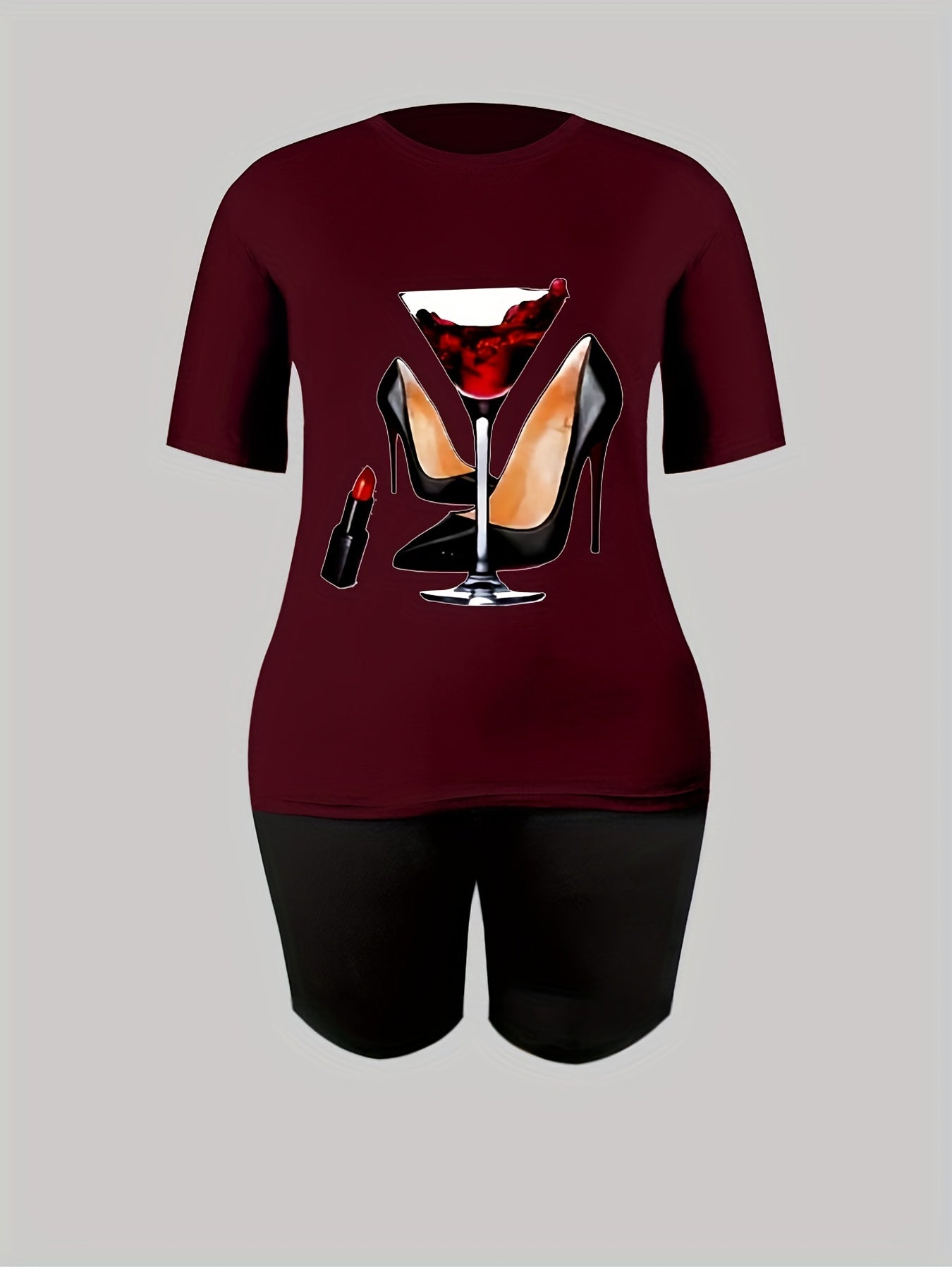  Casual 2 Piece Set Women Tee & Biker Shorts