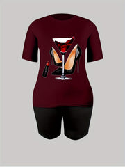  Casual 2 Piece Set Women Tee & Biker Shorts