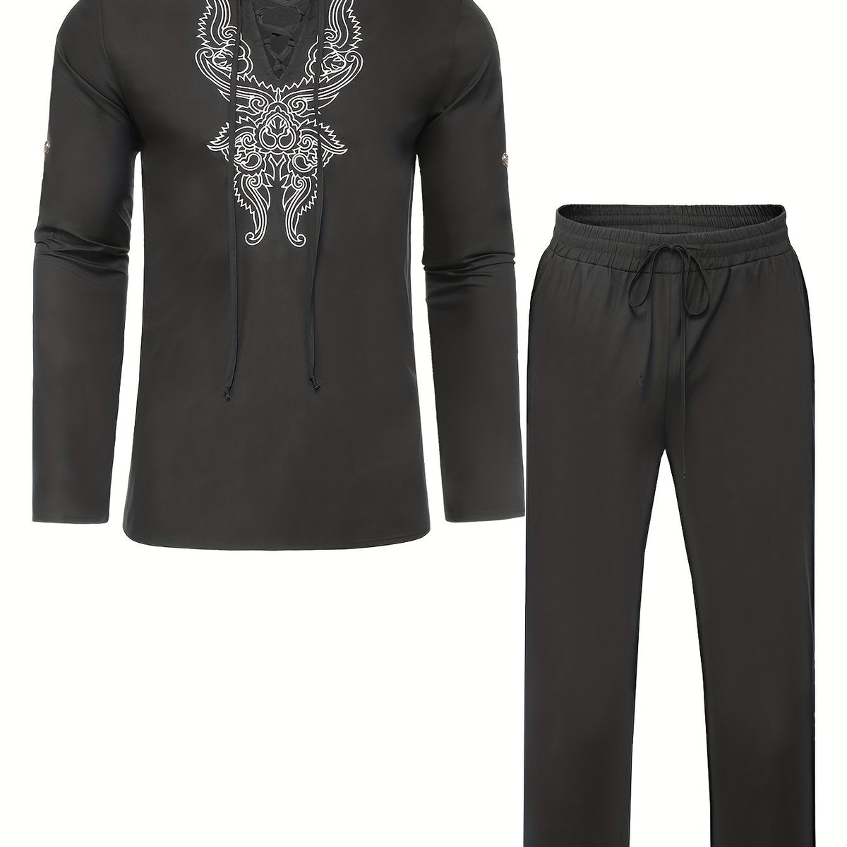 Boho Style Embroidery Men's 2-Piece Outfits Set