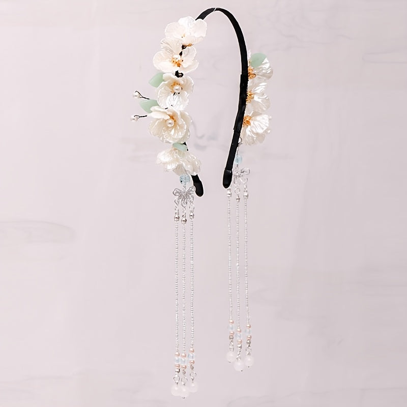 Vintage Chinese Style Hanfu Hairband with Flower Tassel