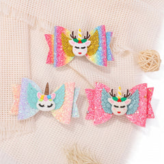 Cartoon Sequins Unicorn Bow Hair Clip for Girls