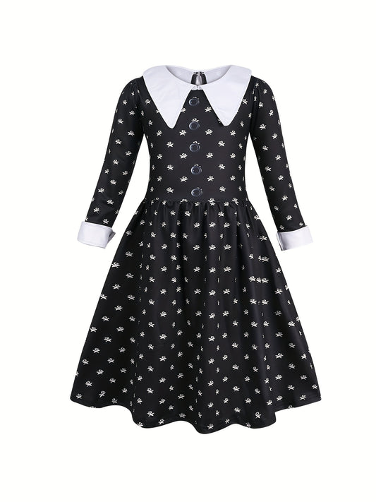 Girls Long Sleeve Button Casual Dress for Spring