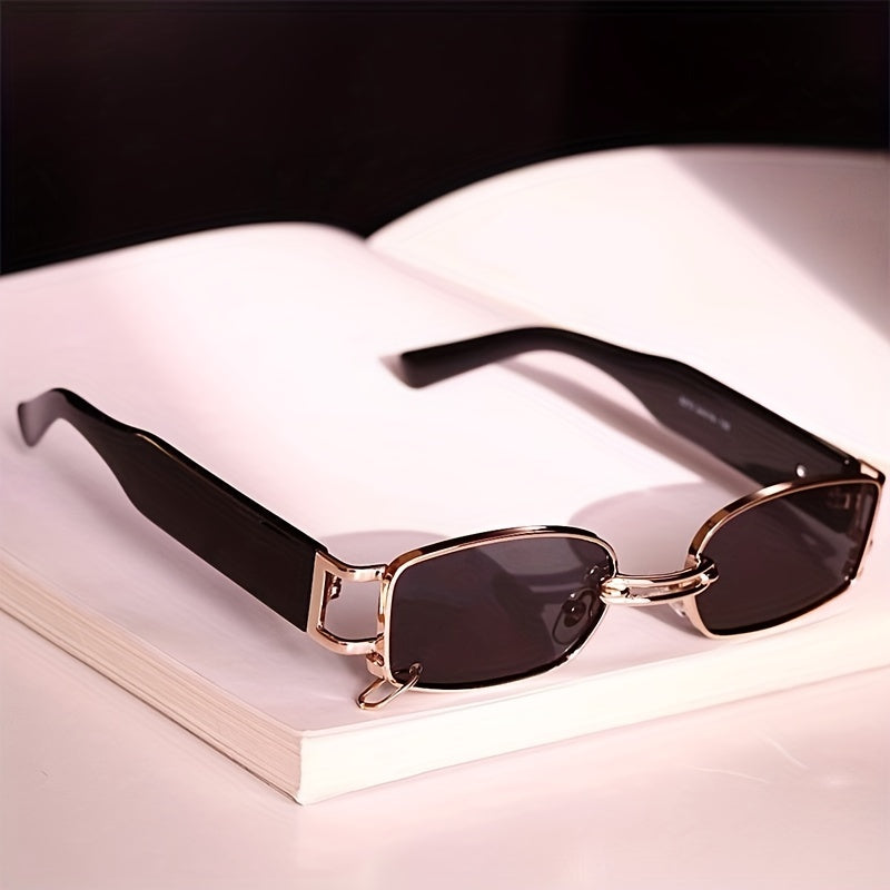 Y2K Rectangle Frame Sunglasses Metal Ring Decor Glasses Vacation UV400