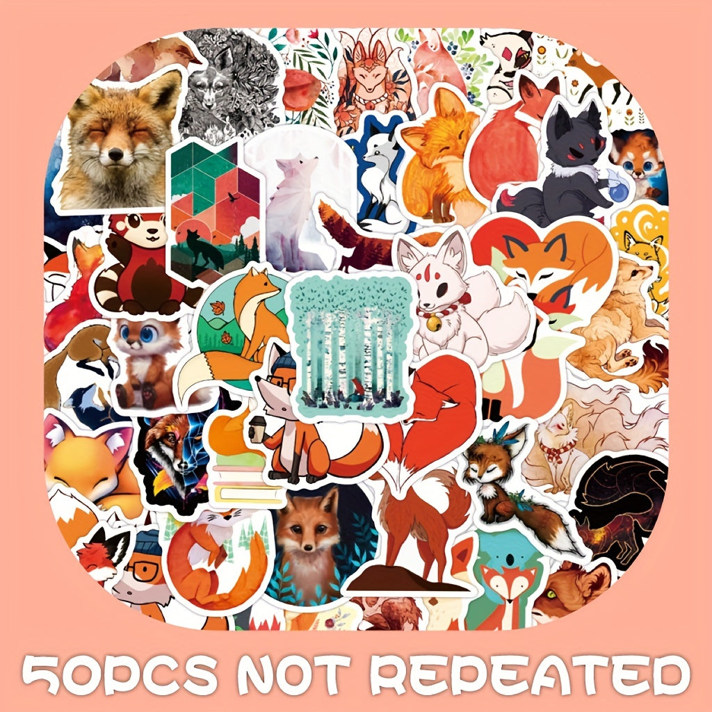 50pcs Fox Waterproof Vinyl Sticker Laptop Luggage Phone Water Bottle