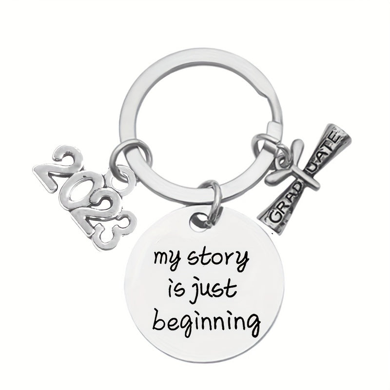 Boys Creative Pendant Keychain My Story Is Just Beginning Stainless Steel Gift