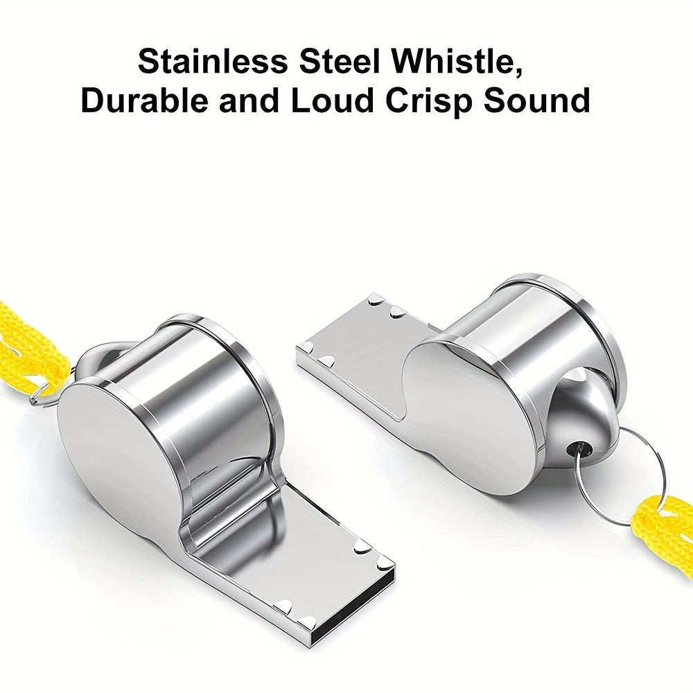 2pcs Stainless Steel Sports Whistle With Lanyard
