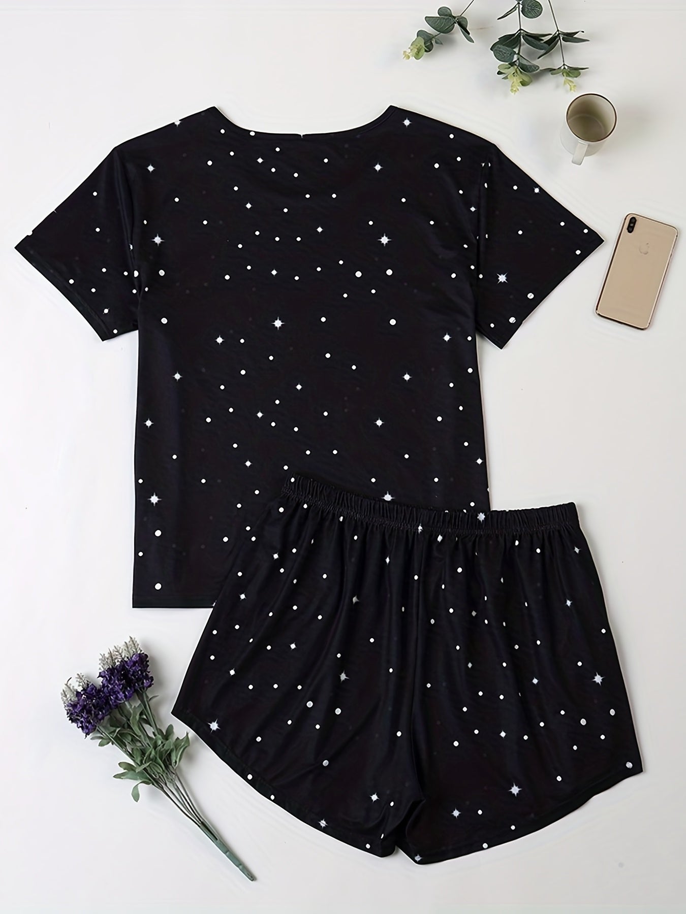  Star Print Tee & Shorts Pajama Set