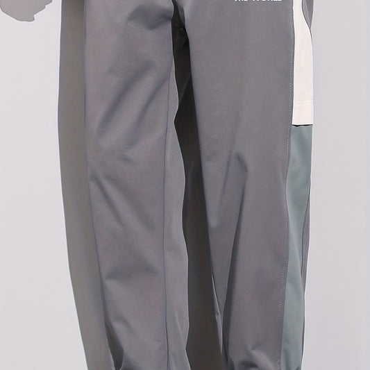 Men's Patchwork Cropped Pants Elastic Waist Drawstring Sports Pants