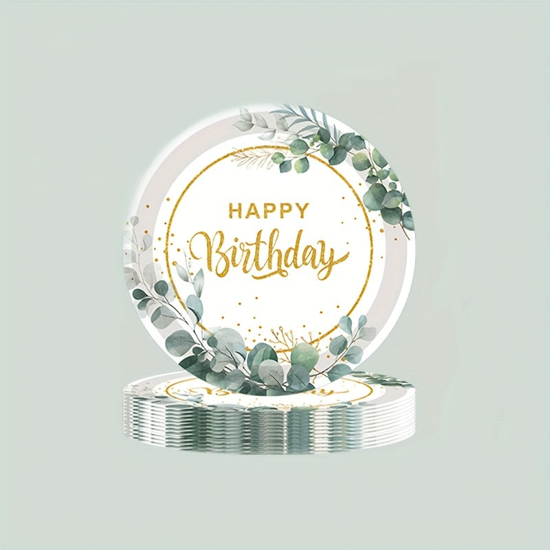 20pcs Disposable Happy Birthday Green Square Napkin Party Paper Plate