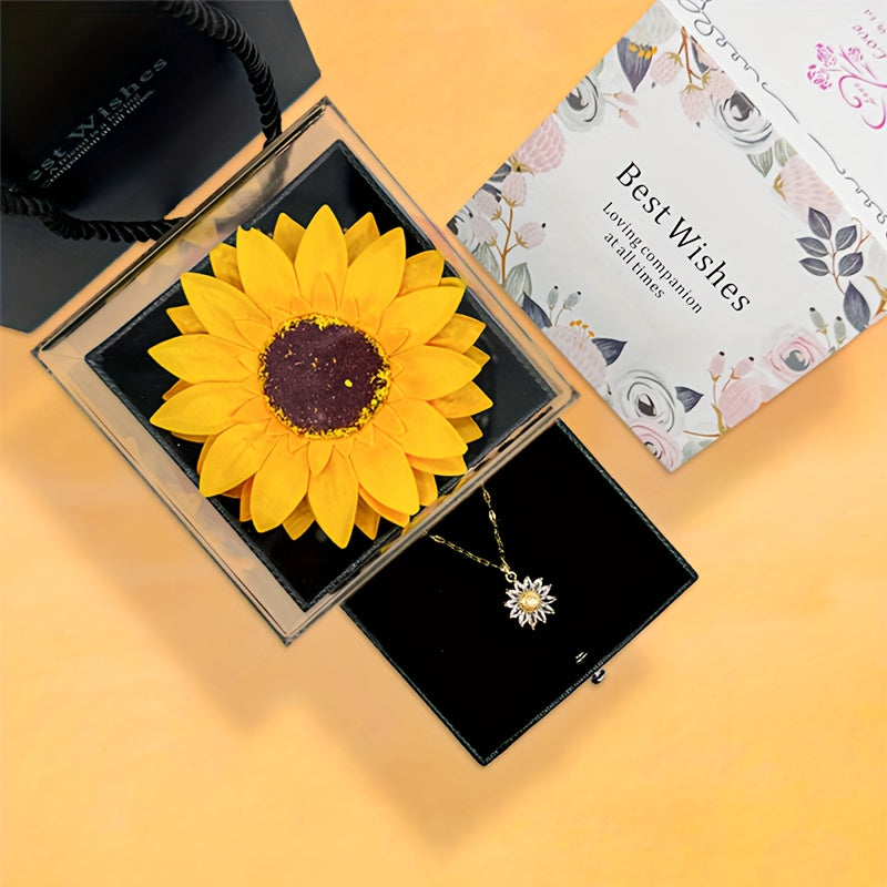 Charming Sunflower Necklace & Flower Gift Set for Thanksgiving Christmas