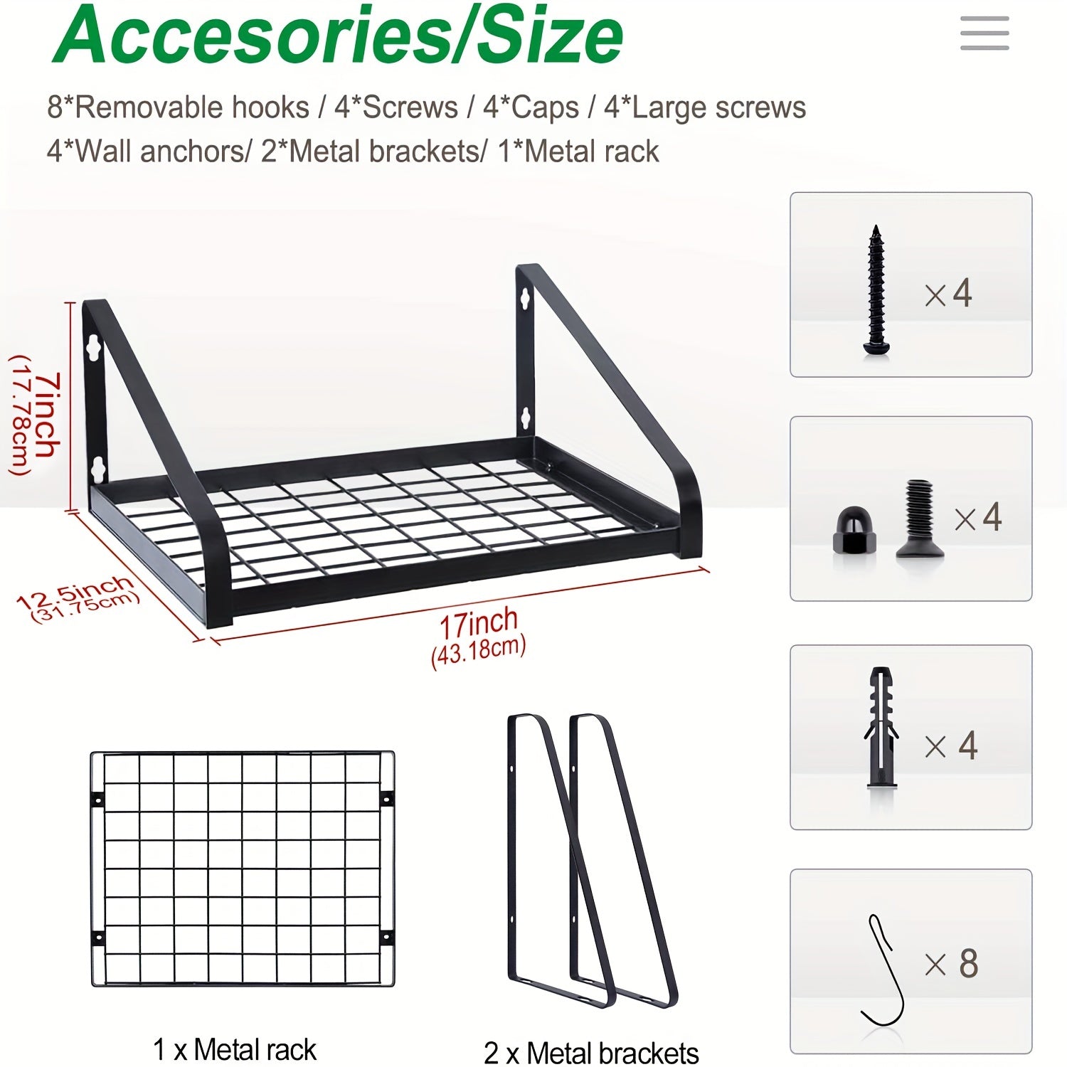 Hanging Pot Rack Wall Mounted Organizer with 8 Hooks
