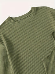 Solid Waffle 3pc Set Crew Neck Long Sleeve Tops & Sleeveless Cami Top