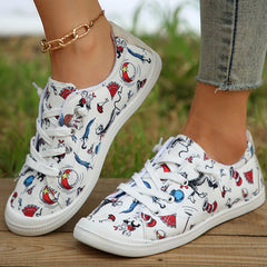 Cartoon Print Canvas Sneakers Non Slip Lace Up Skate Shoes