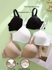 3pcs Solid T Shirt Bras Push Up Bra Women's Lingerie