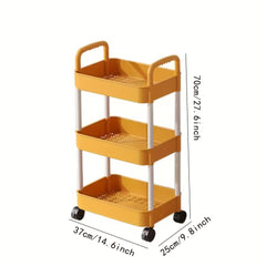 Yellow Cart Three layer Bookshelf Storage Rack School Supplies