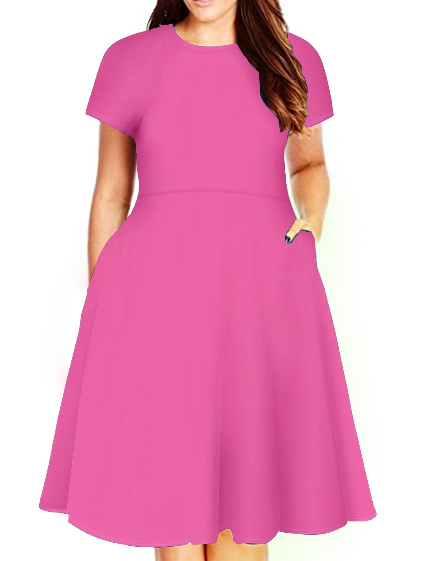  Solid Short Sleeve Midi Dress With Pocket Women's Plus