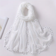 Pompom Tassel Scarf Solid Shawl Hijab Classic Turban Head Wrap