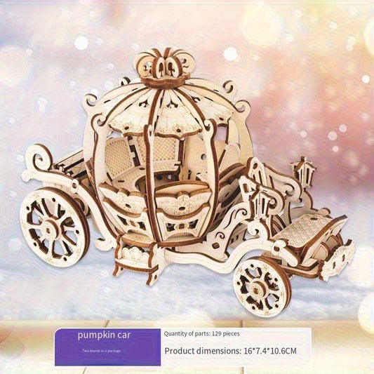 3D Wooden Pumpkin Carriage Puzzle Detailed Model DIY Craft Kit