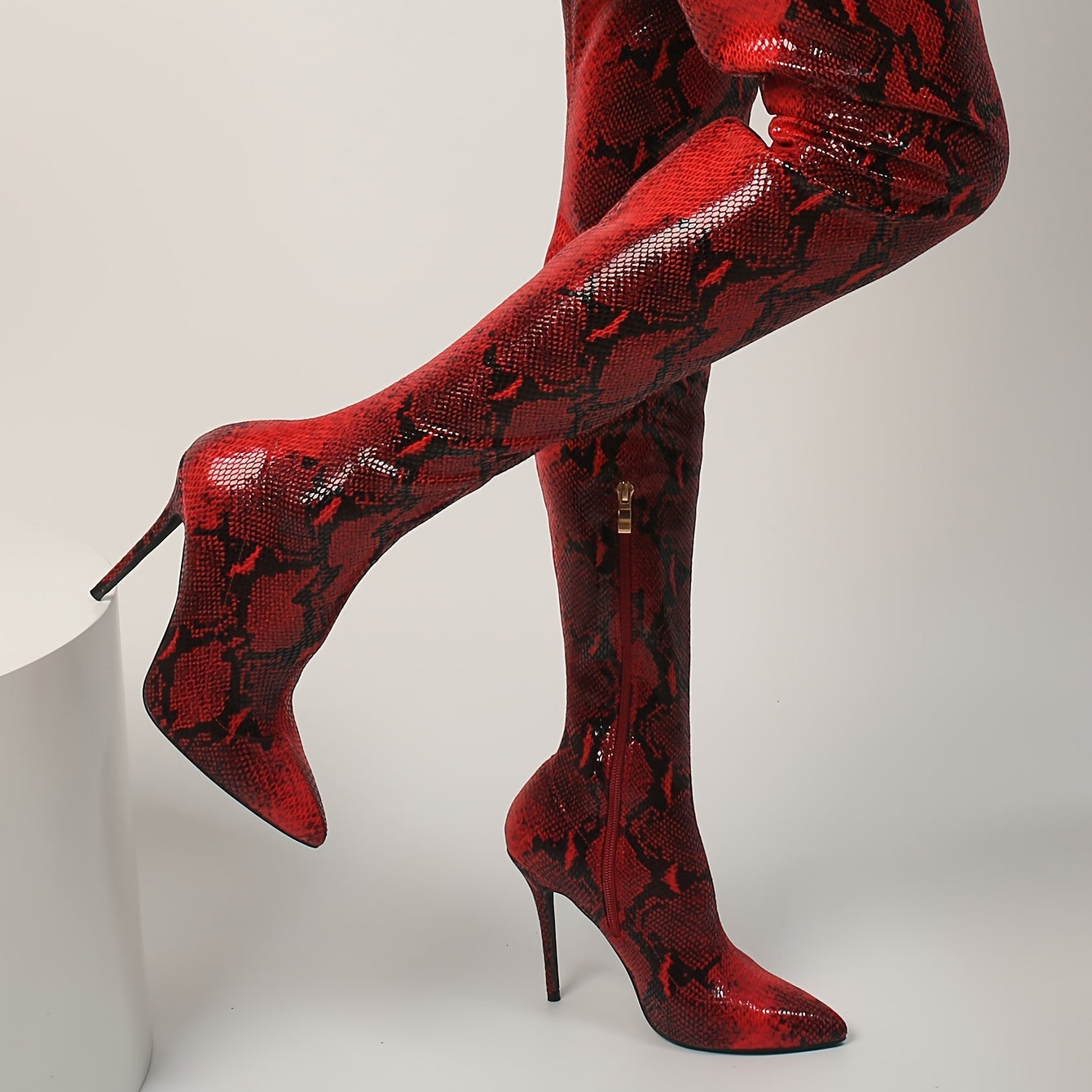 Women's Snakeskin Stiletto Heel Over-The-Knee Boots