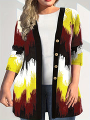  Colorblock Print Long Sleeve Button Up Cardigan