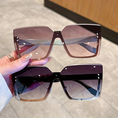 Square Rimless Sunglasses Casual Rivet Decor Gradient Glasses UV400