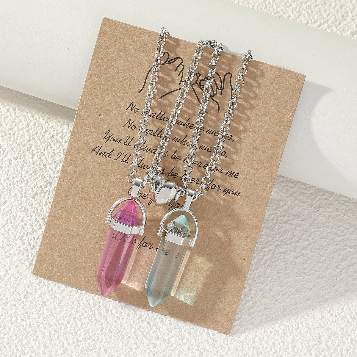 2pcs Couple Natural Stone Crystal Pendant Magnet Necklace Set Gift