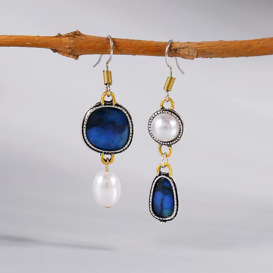 Vintage Metallic Silver Asymmetric Dangle Earrings