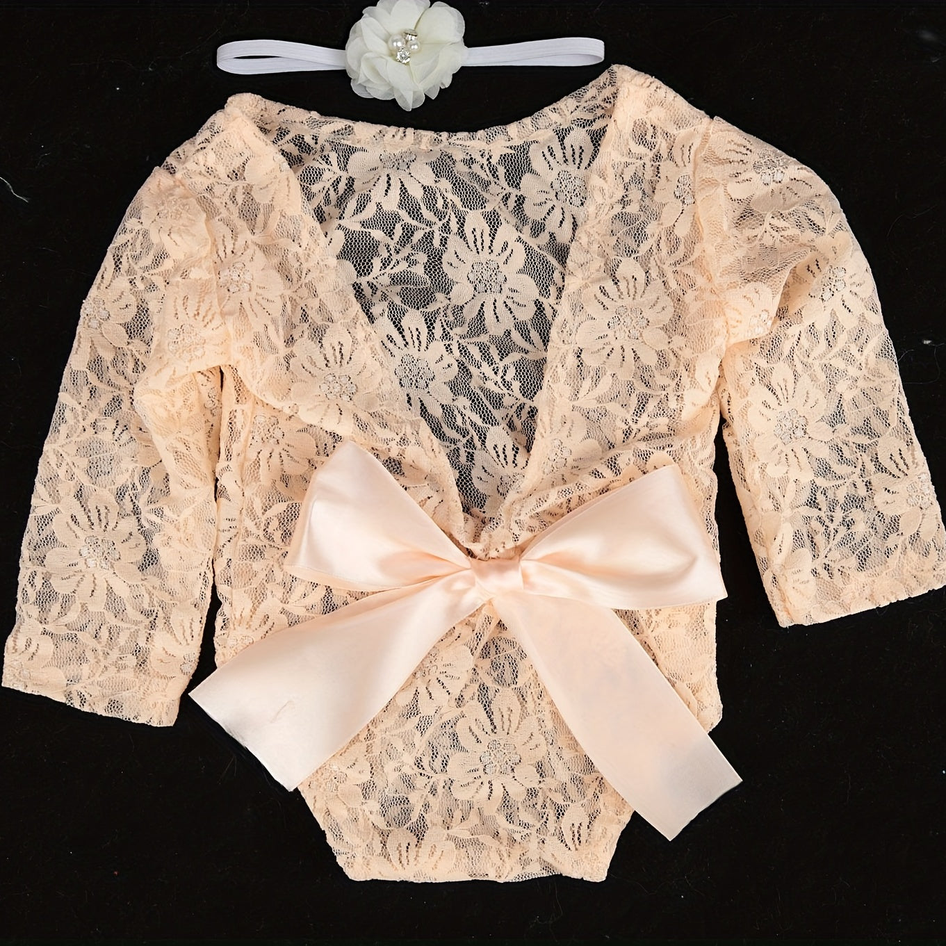 Newborn Lace Backless Bow Crawl Suit Baby Photography Set