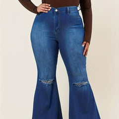 Ripped Button Fly High Rise Flared Leg Jeans
