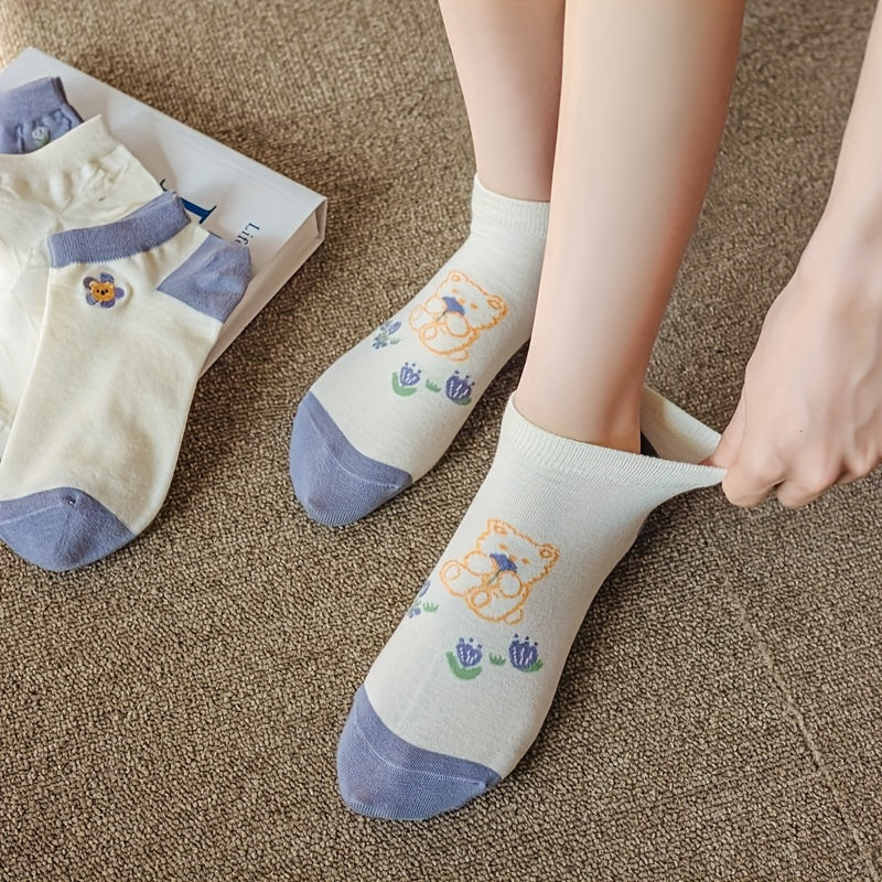 Floral Print Sweet & Low Cut Socks Women's Stockings