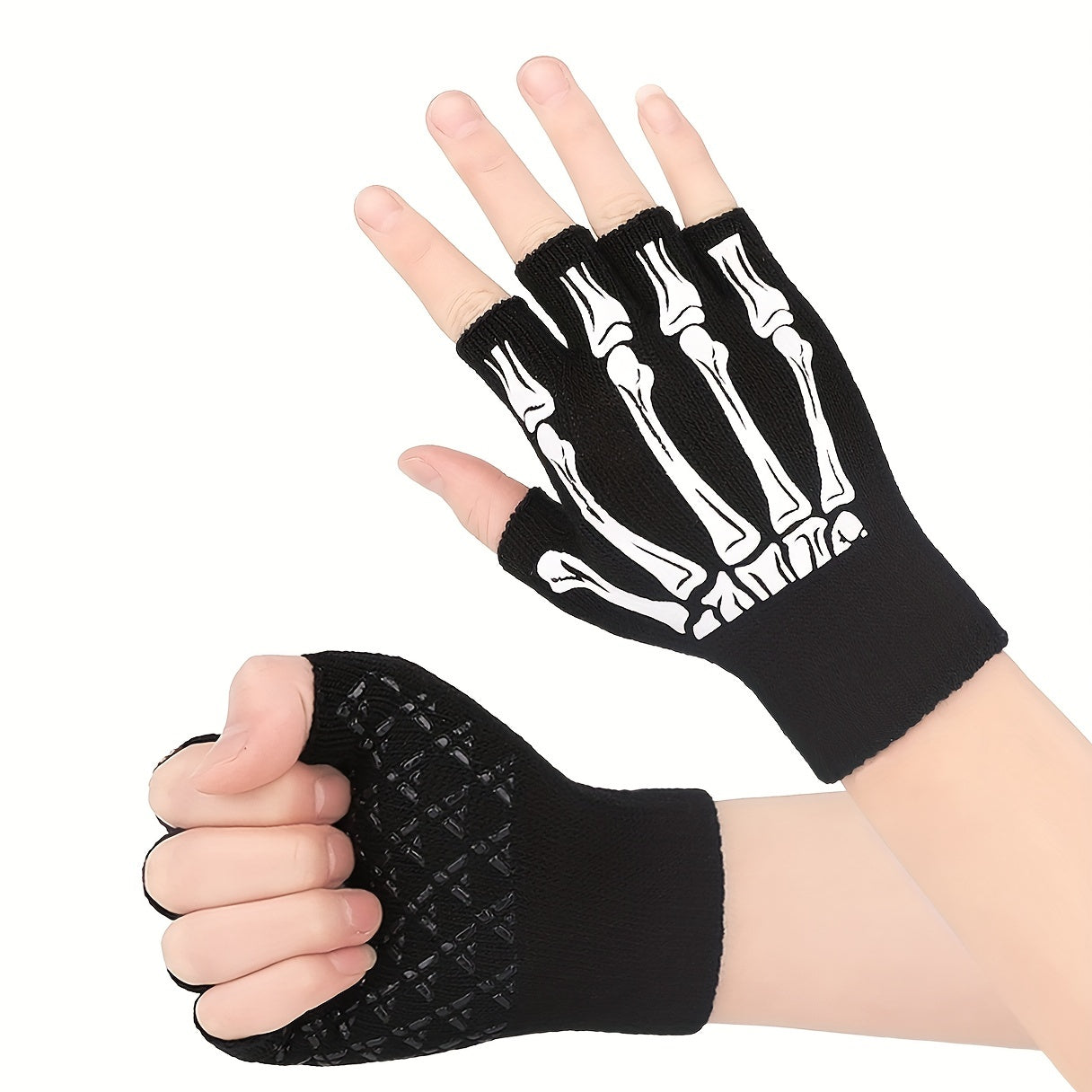 Men's Skull Skeleton Pattern Half Finger Gloves For Outdoor Halloween Gift