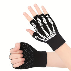 Men's Skull Skeleton Pattern Half Finger Gloves For Outdoor Halloween Gift