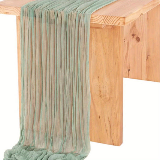 Polyester Green Balinese Table Runner Pleated Ethnic Style Holiday Decor