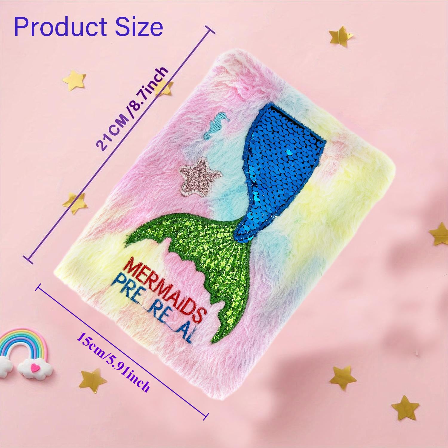 Mermaid Tail Plush Notebook A5 Wide Grid 80 Sheets Soft Furry Cover