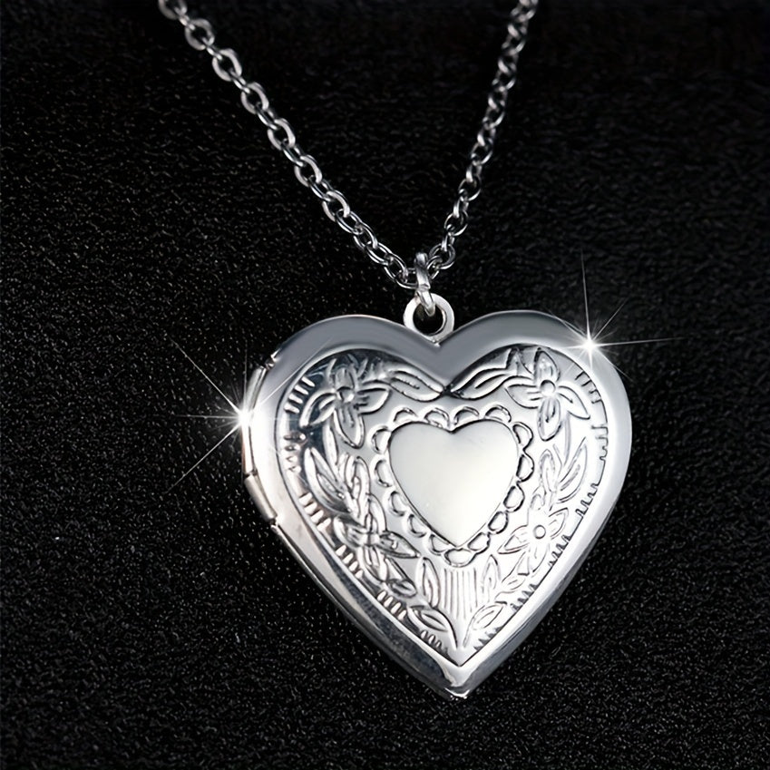 Silvery Heart Locket Necklace for Women Customizable Photo Pendant