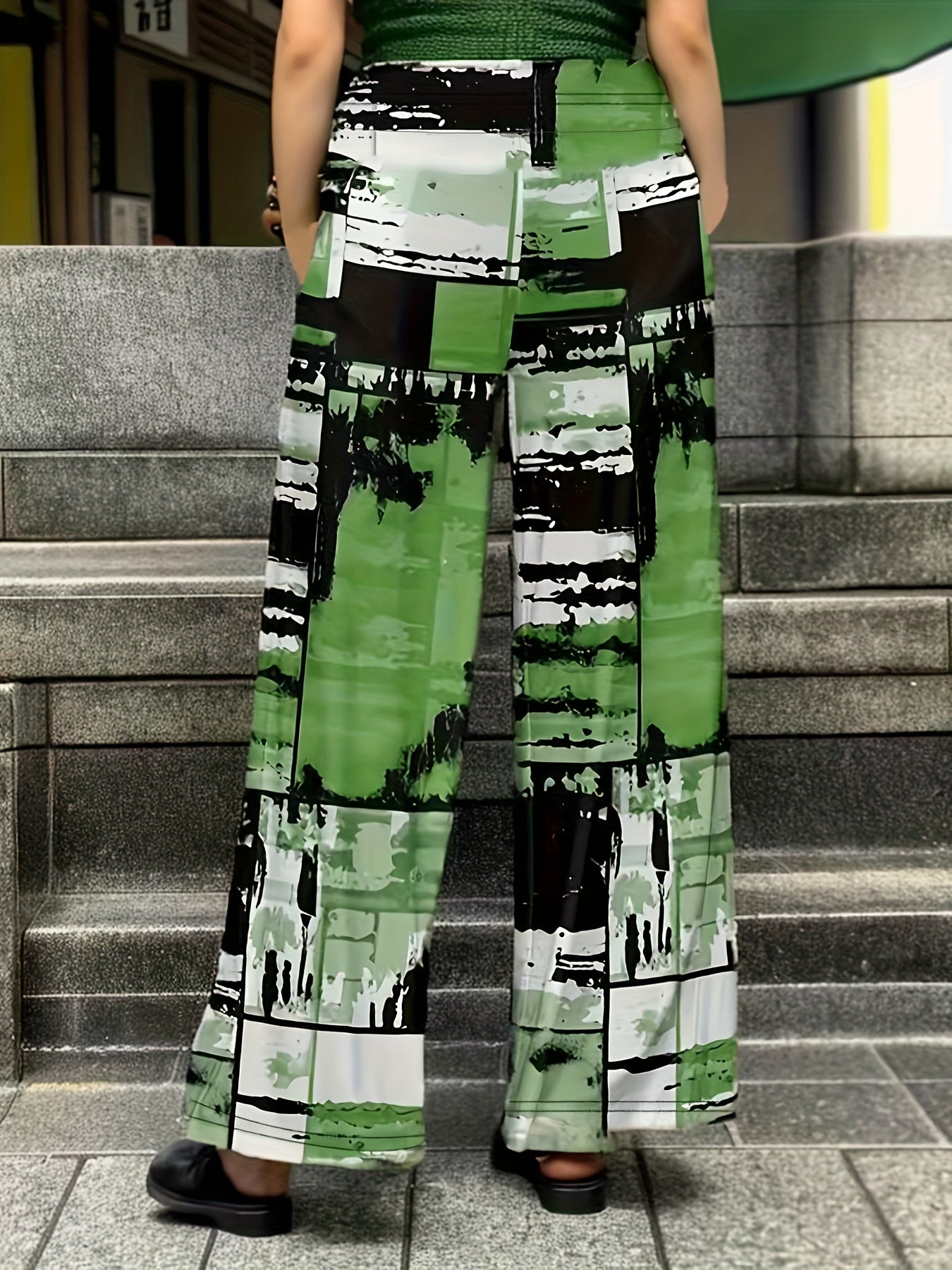 Women's Plus Tie Dye High Rise Wide Leg Pants With Pockets