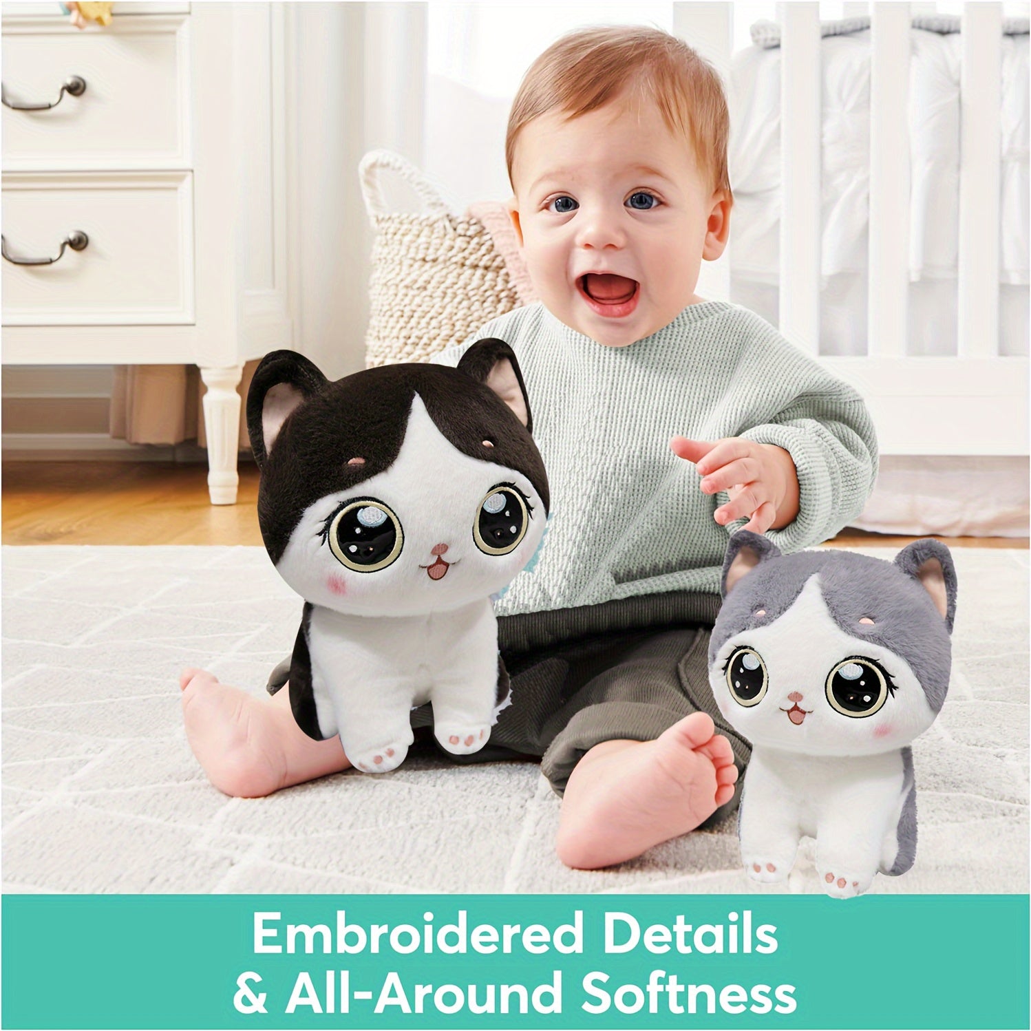 Cartoon Cat Plush Toy Soft Stuffed Animal Birthday Grey
