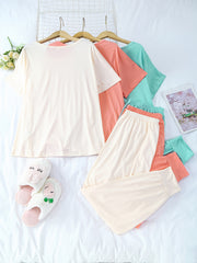 6 Pack Plus Size Pajama Set Women's Solid Short Sleeve T-Shirt