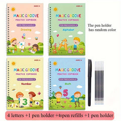 4pcs Groove Practice Books 3-6yrs Reusable Preschool Learning Copybooks