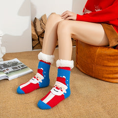 Christmas Print Fuzzy Socks Women's Mid Tube Stockings