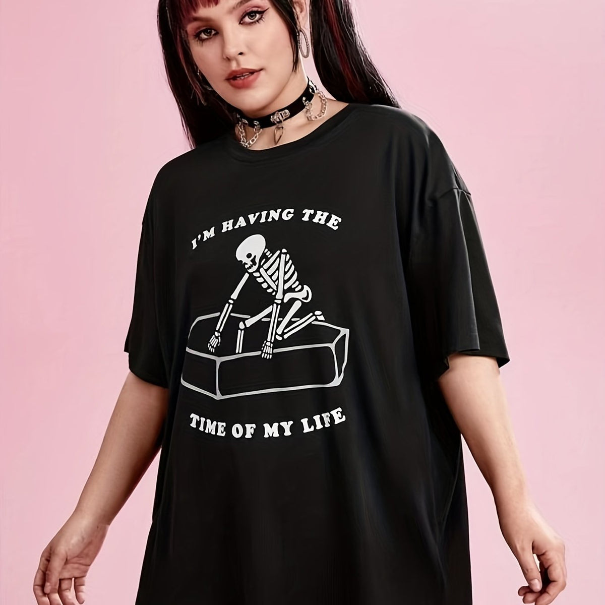 Skull Print Plus Size Halloween Sports Top