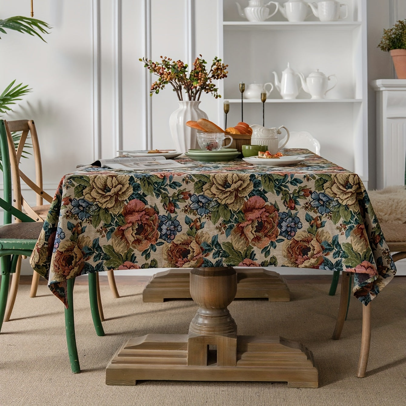 Square Cotton Tablecloth Embroidered Ball Flower Table Cloth