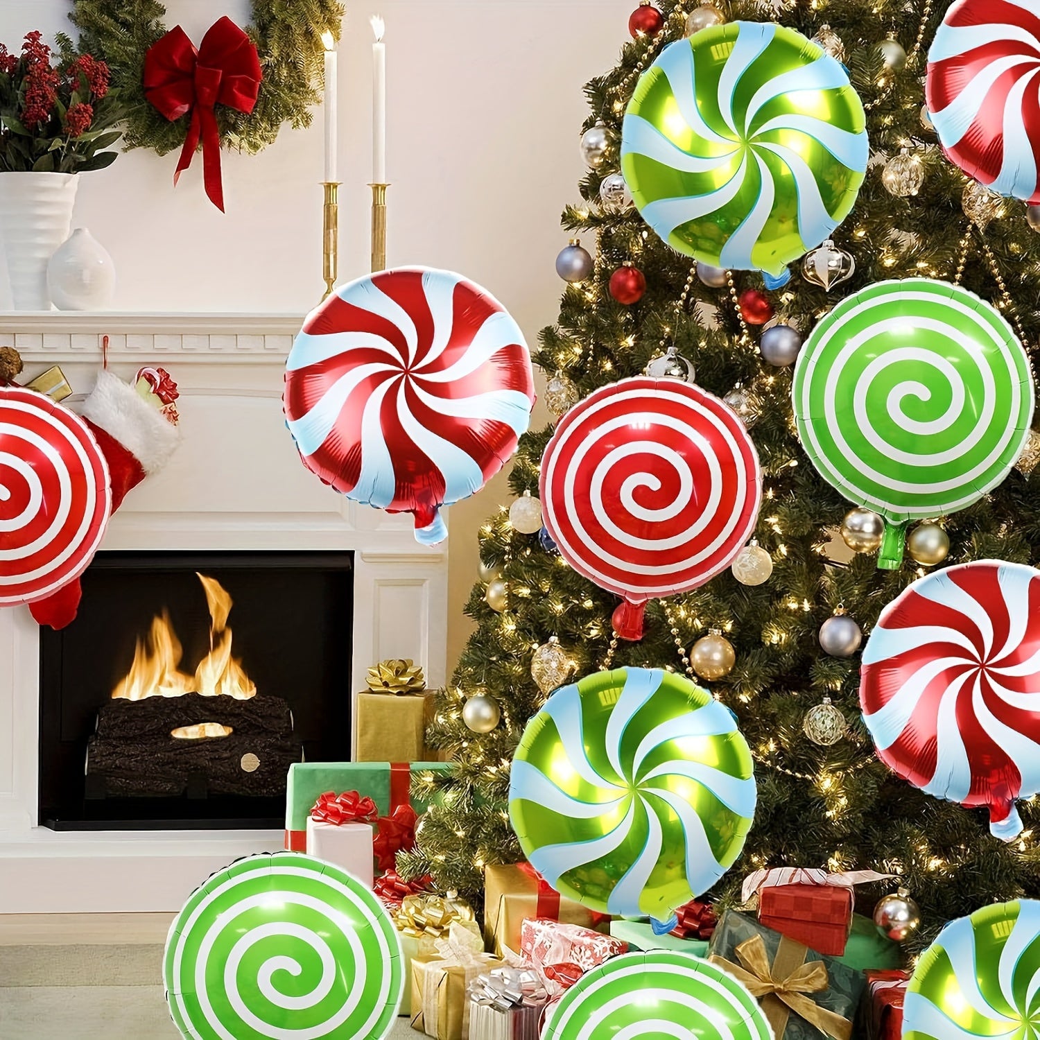 8pcs Christmas Candy Swirl Mylar Foil Balloons 45 72 Cm