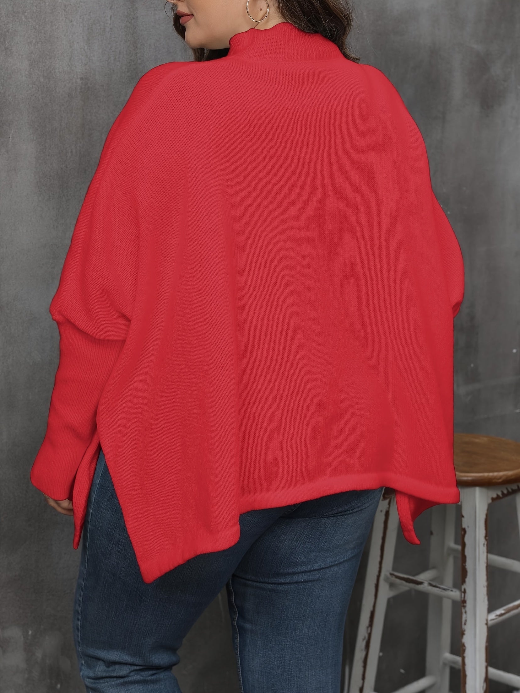  Casual Solid Bat Sleeve Round Neck Sweater