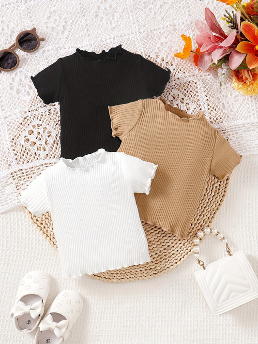 Baby Girls Cotton Ribbed Knit T shirt 3pc Set